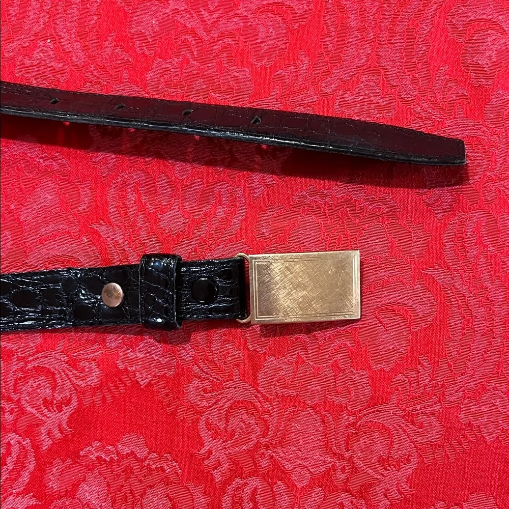 Vintage Krementz Black Leather Belt Size 43 Monel Buckle 45.5”